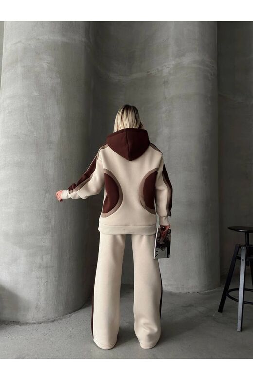 Oversize Kapüşonlu Garnili 3 İplik Şardonlu Geniş Paça Eşofman Takım