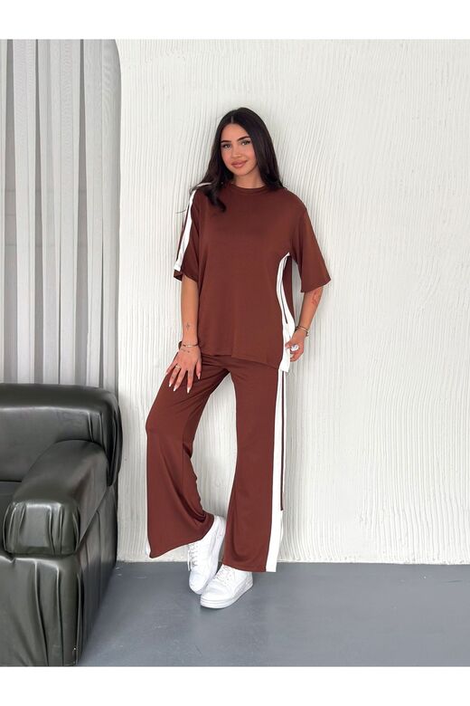 Yumuşak Doku Alt-Üst Yırtmaçlı Kısa Kol Modal Kumaş Eşofman Takım