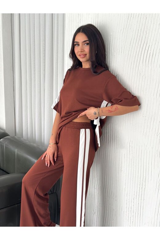 Yumuşak Doku Alt-Üst Yırtmaçlı Kısa Kol Modal Kumaş Eşofman Takım