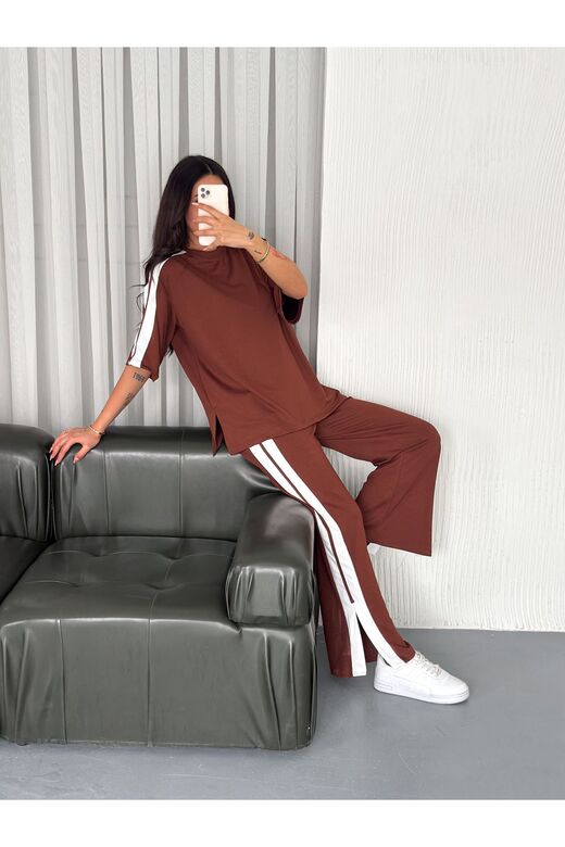 Yumuşak Doku Alt-Üst Yırtmaçlı Kısa Kol Modal Kumaş Eşofman Takım