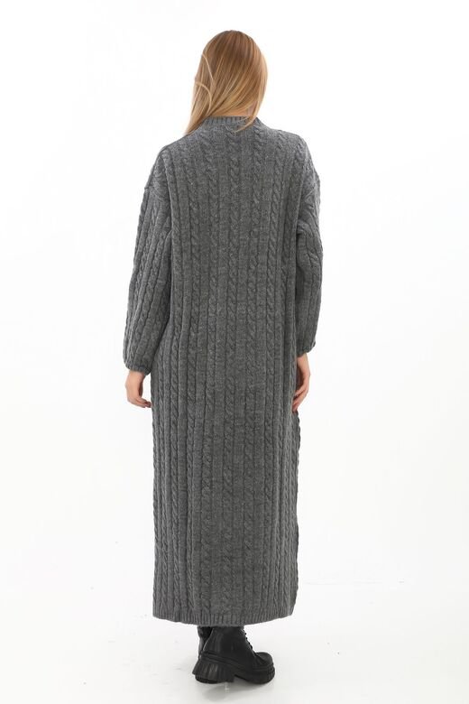 Oversize Salaş Saç Örgülü Yumuşak Triko Elbise