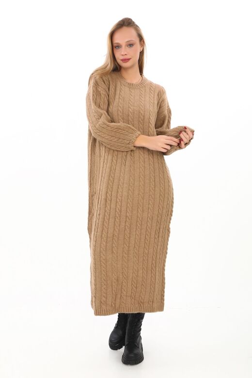 Oversize Salaş Saç Örgülü Yumuşak Triko Elbise