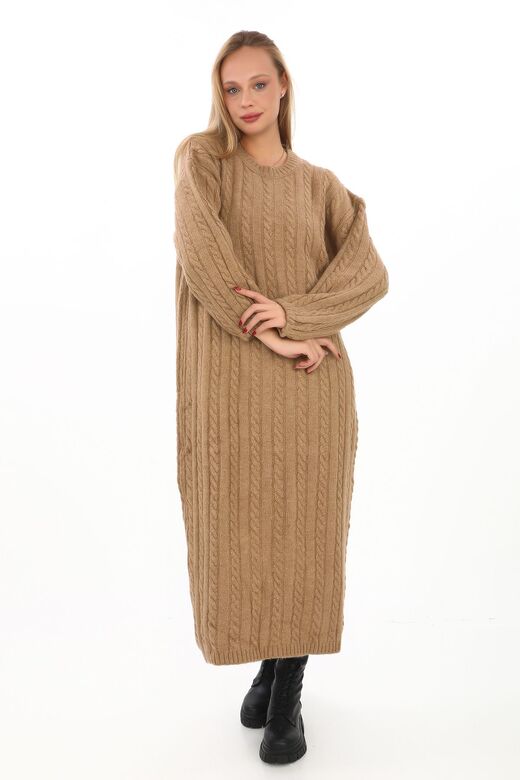 Oversize Salaş Saç Örgülü Yumuşak Triko Elbise