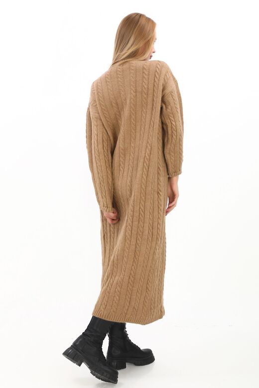 Oversize Salaş Saç Örgülü Yumuşak Triko Elbise