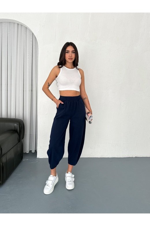 BELİ LATİKLİ DİKİŞ DETAYLI GABARDİN KUMAŞ PANTOLON