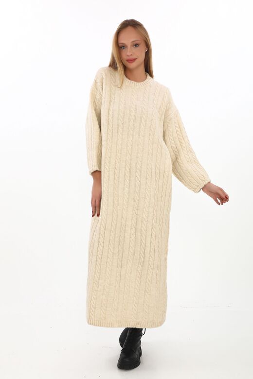Oversize Salaş Saç Örgülü Yumuşak Triko Elbise