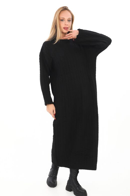Oversize Salaş Saç Örgülü Yumuşak Triko Elbise