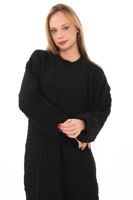 Oversize Salaş Saç Örgülü Yumuşak Triko Elbise