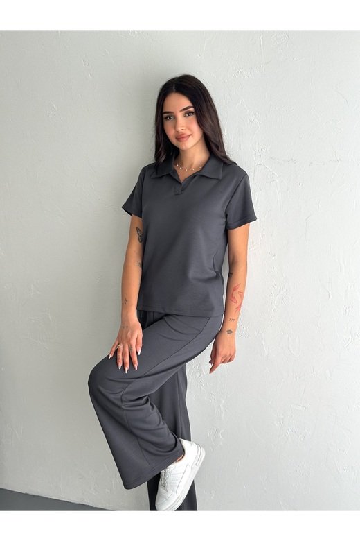 POLO YAKA GENİŞ PAÇA MODAL KUMAŞ KISA KOLLU EŞOFMAN TAKIM