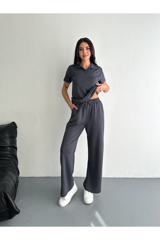 POLO YAKA GENİŞ PAÇA MODAL KUMAŞ KISA KOLLU EŞOFMAN TAKIM