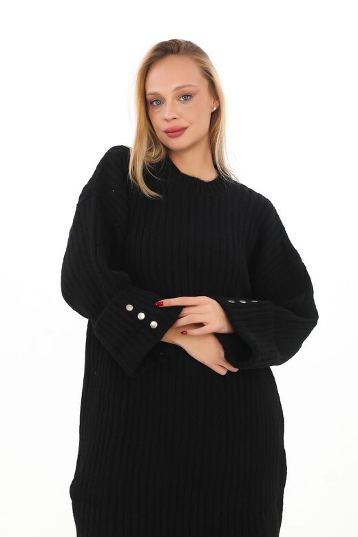 Oversize Uzun Kazak Düğme Detaylı Yumuşak  Geniş Paçalı Triko Tkım