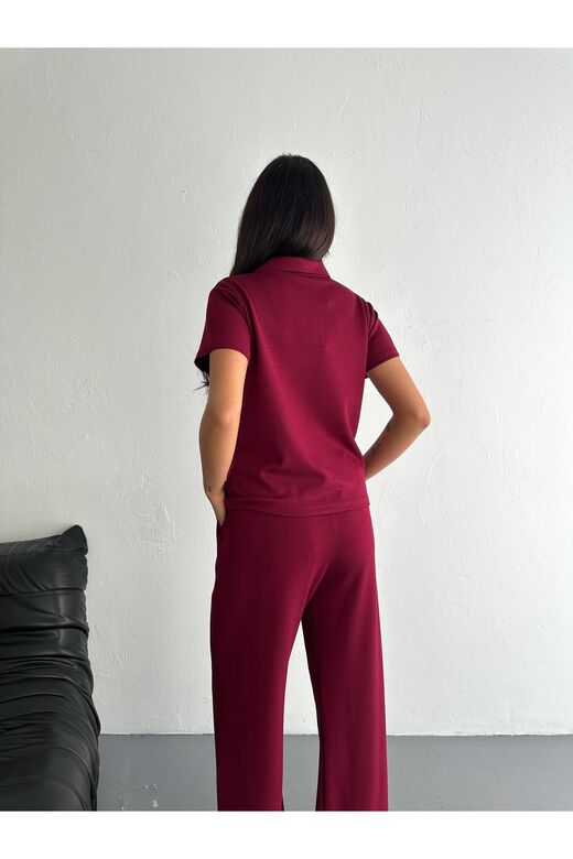 Polo Yaka Geniş Paça Modal Kumaş Kısa Kollu Eşofman Takım