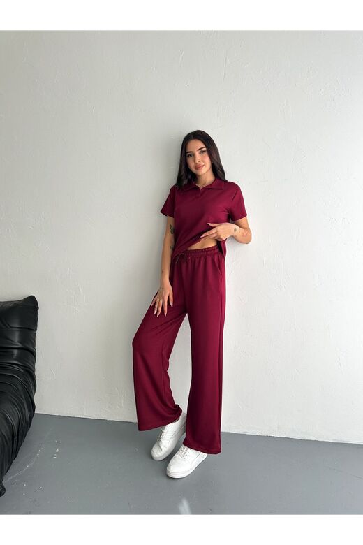 Polo Yaka Geniş Paça Modal Kumaş Kısa Kollu Eşofman Takım