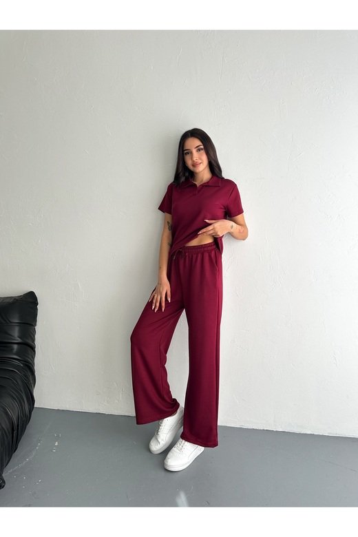 POLO YAKA GENİŞ PAÇA MODAL KUMAŞ KISA KOLLU EŞOFMAN TAKIM