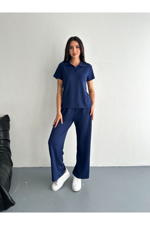 Polo Yaka Geniş Paça Modal Kumaş Kısa Kollu Eşofman Takım