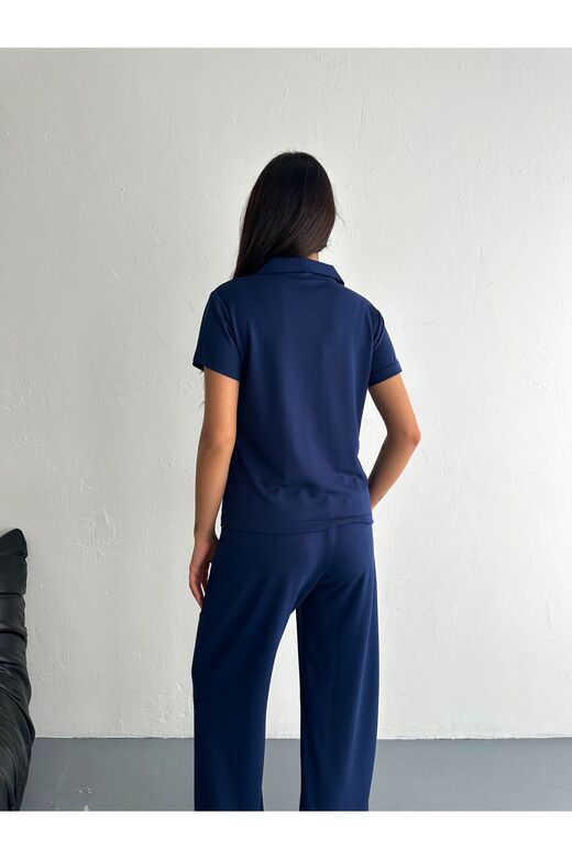 Polo Yaka Geniş Paça Modal Kumaş Kısa Kollu Eşofman Takım