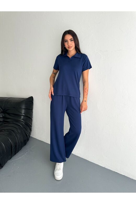 Polo Yaka Geniş Paça Modal Kumaş Kısa Kollu Eşofman Takım