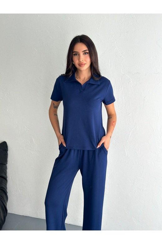 POLO YAKA GENİŞ PAÇA MODAL KUMAŞ KISA KOLLU EŞOFMAN TAKIM