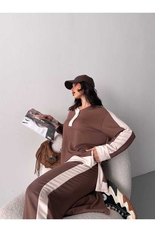 Garnili Oversize Yarım Fermuarlı Yırtmaç Detaylı Geniş Paça Modal Kumaş Eşofman Takım