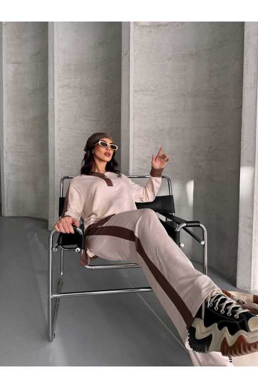 Garnili Oversize Yarım Fermuarlı Yırtmaç Detaylı Geniş Paça Modal Kumaş Eşofman Takım