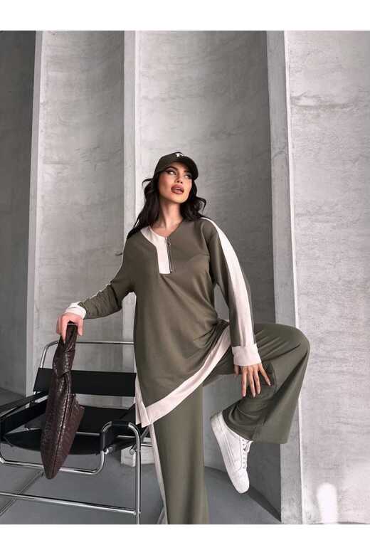 Garnili Oversize Yarım Fermuarlı Yırtmaç Detaylı Geniş Paça Modal Kumaş Eşofman Takım