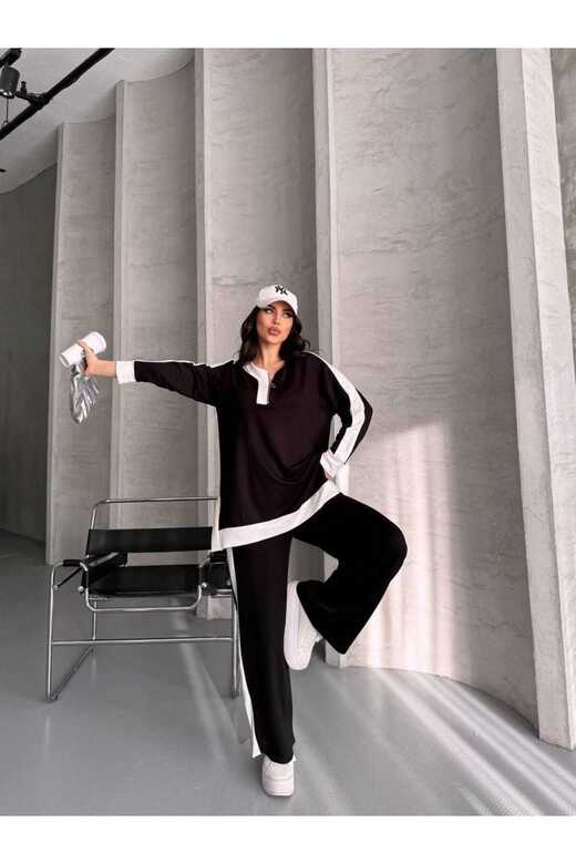 Garnili Oversize Yarım Fermuarlı Yırtmaç Detaylı Geniş Paça Modal Kumaş Eşofman Takım