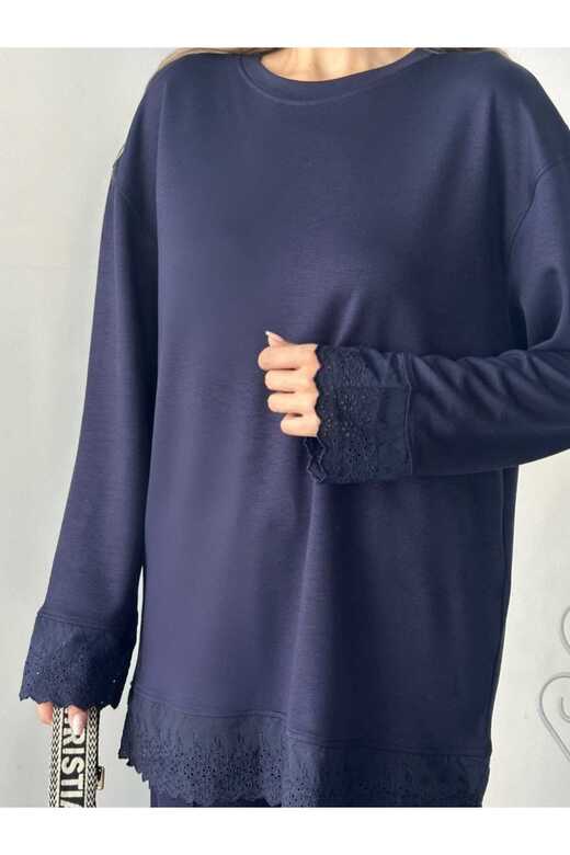 Dantel Detaylı Oversize Geniş Paça Modal Kumaş Eşofman Takım