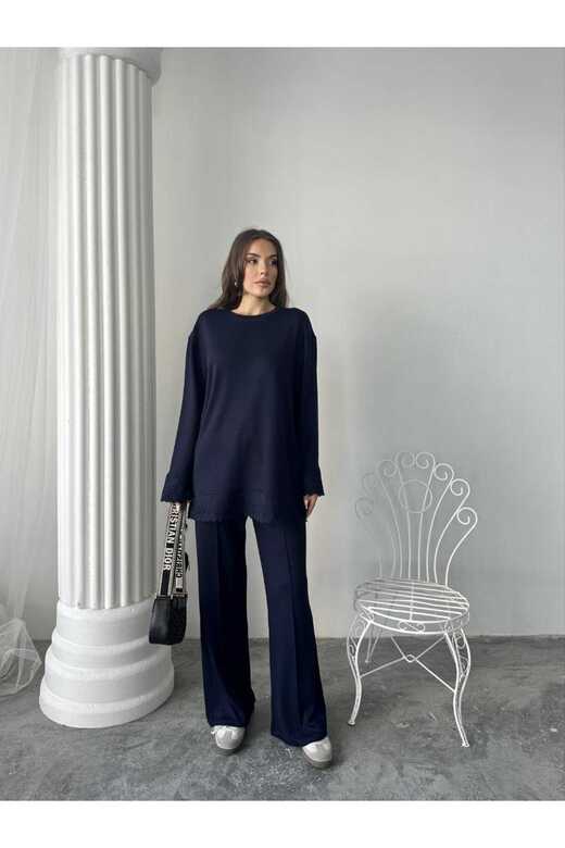 Dantel Detaylı Oversize Geniş Paça Modal Kumaş Eşofman Takım