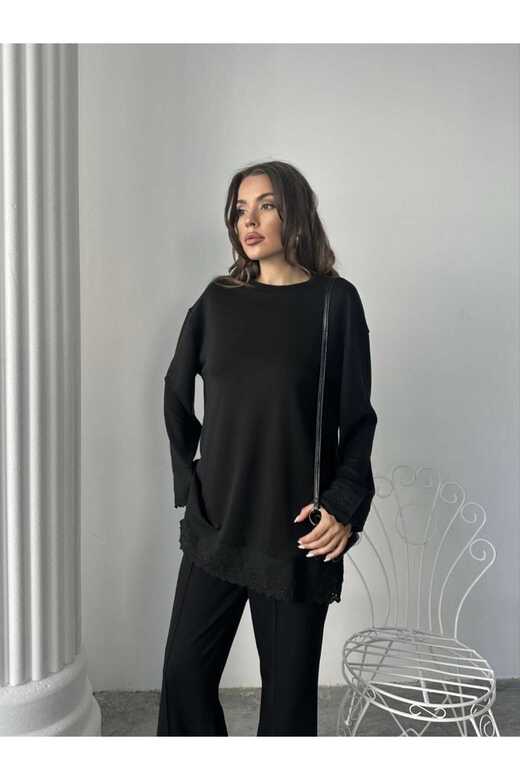 Dantel Detaylı Oversize Geniş Paça Modal Kumaş Eşofman Takım