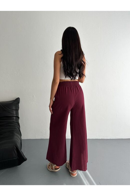 Gabardin Kumaş Beli Lastikli Geniş Paça Pantolon