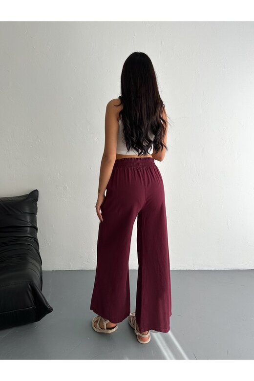 GABARDİN KUMAŞ BELİ LASTİKLİ GENİŞ PAÇA PANTOLON
