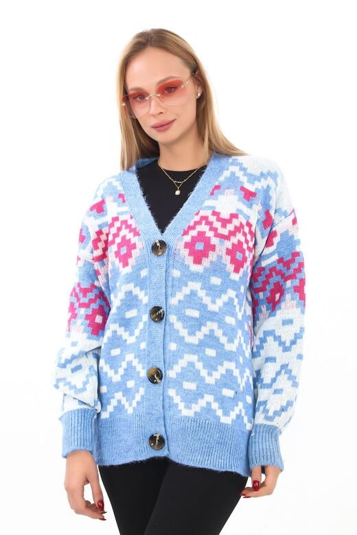 Oversize Yumuşak Örme Detaylı Düğmeli Triko Hırka