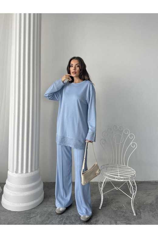 Dantel Detaylı Oversize Geniş Paça Modal Kumaş Eşofman Takım