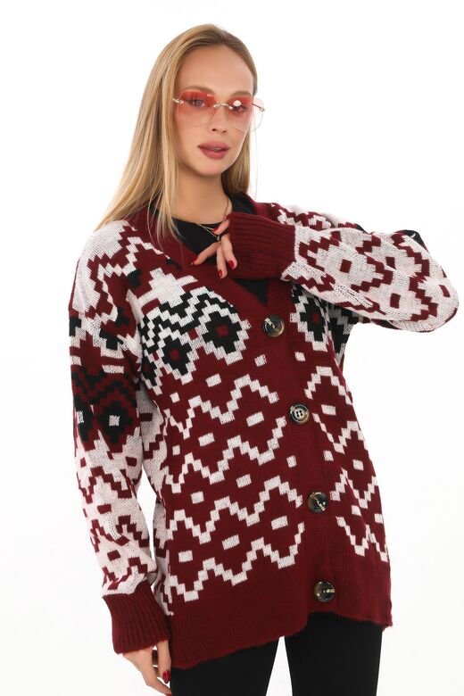 Oversize Yumuşak Örme Detaylı Düğmeli Triko Hırka