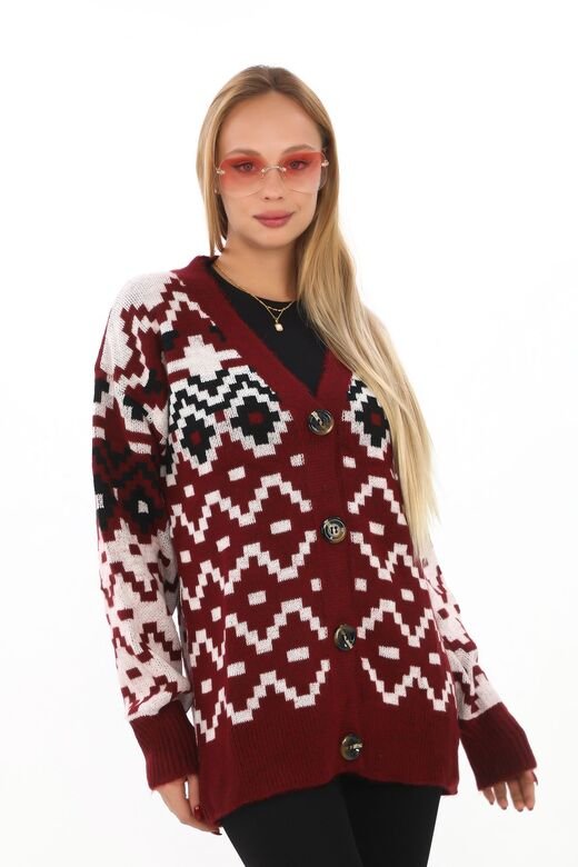 Oversize Yumuşak Örme Detaylı Düğmeli Triko Hırka