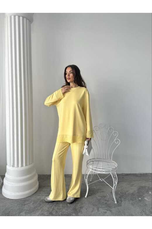 Dantel Detaylı Oversize Geniş Paça Modal Kumaş Eşofman Takım