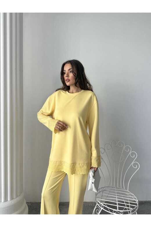 Dantel Detaylı Oversize Geniş Paça Modal Kumaş Eşofman Takım