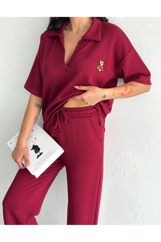 Polo Yaka Ayıcık Teddy Modal Kumaş Eşofman Takım