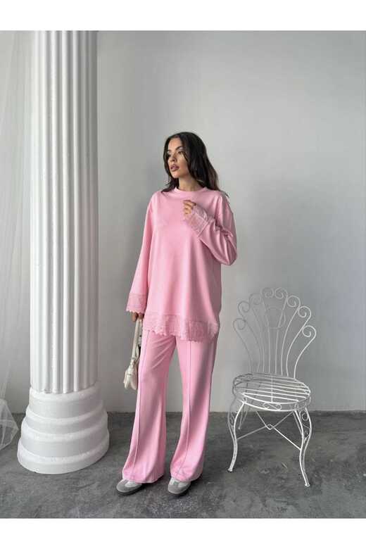 Dantel Detaylı Oversize Geniş Paça Modal Kumaş Eşofman Takım