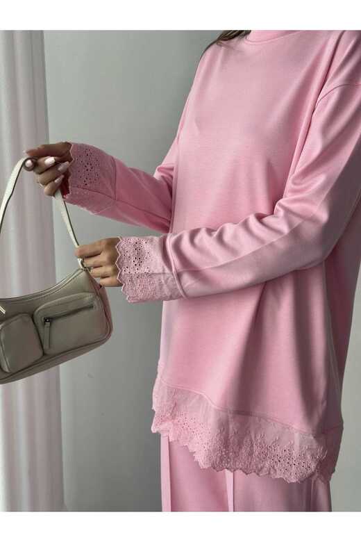 Dantel Detaylı Oversize Geniş Paça Modal Kumaş Eşofman Takım