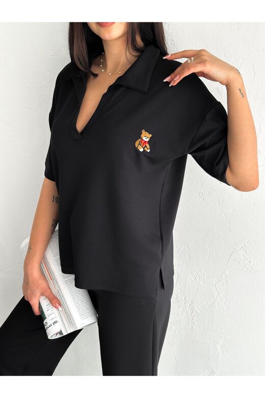 Polo Yaka Ayıcık Teddy Modal Kumaş Eşofman Takım
