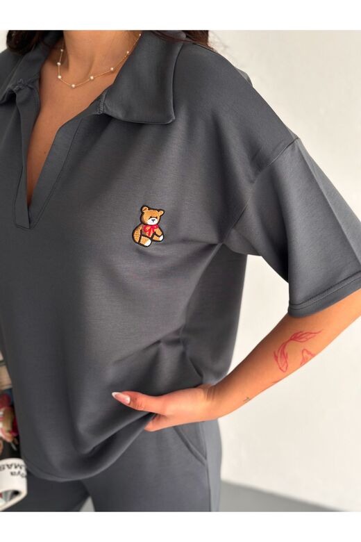 Polo Yaka Ayıcık Teddy Modal Kumaş Eşofman Takım