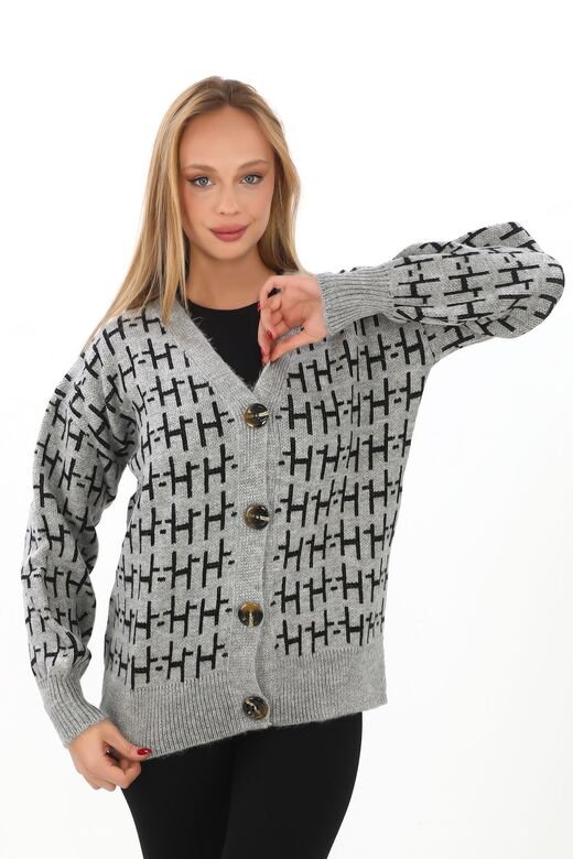 Oversize Yumuşak Örme Detaylı Düğmeli Triko Hırka