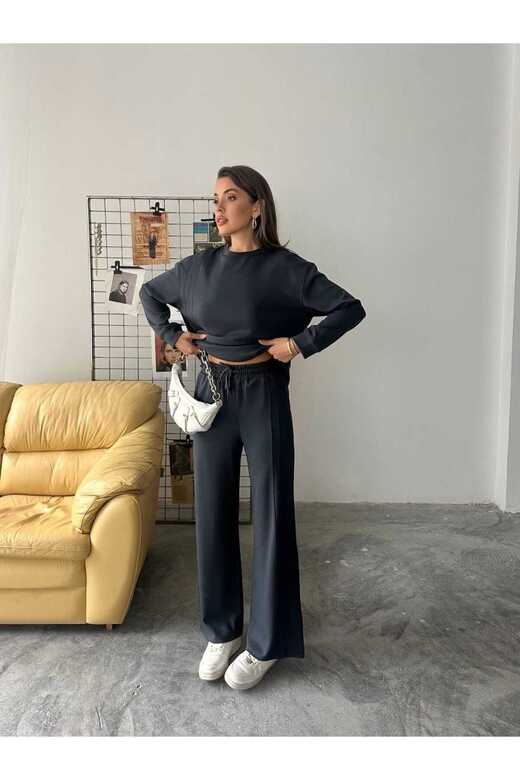 Çıma Detaylı Geniş Paça Modal Kumaş Eşofman Takım