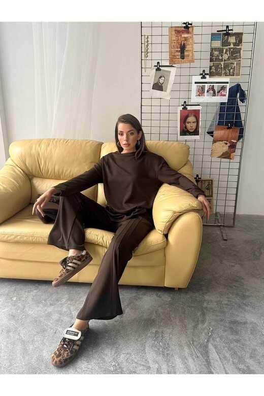 Çıma Detaylı Geniş Paça Modal Kumaş Eşofman Takım