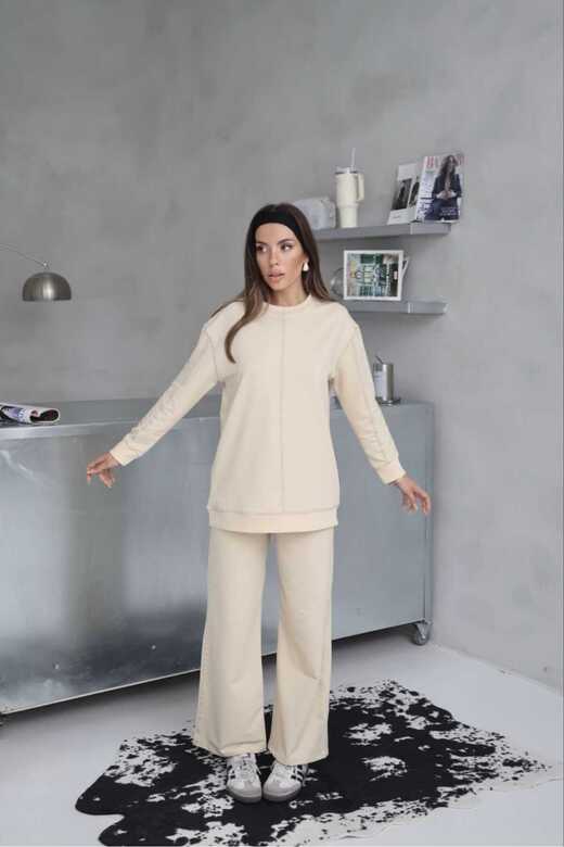 Dikiş Detaylı Geniş Paça 2 İplik Kumaş Eşofman Takım