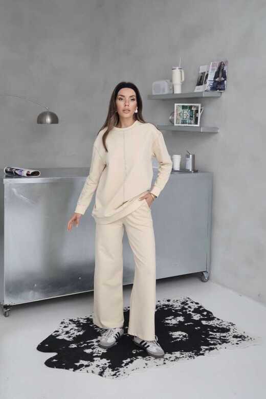 Dikiş Detaylı Geniş Paça 2 İplik Kumaş Eşofman Takım