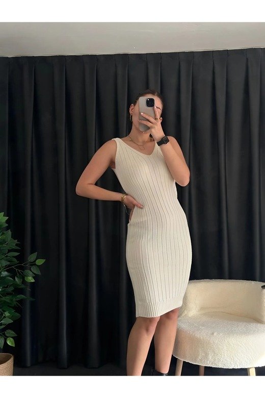 KADIN FİTİLİ YUMUŞAK TRİKO KUMAŞ ASKILI OVERSIZE ELBİSE CROP KAZAK 2 Lİ  TAKIM