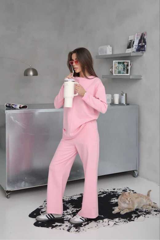 Dikiş Detaylı Geniş Paça 2 İplik Kumaş Eşofman Takım