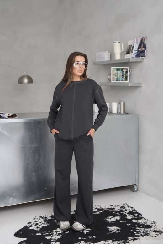 Dikiş Detaylı Geniş Paça 2 İplik Kumaş Eşofman Takım